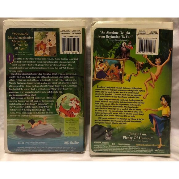 Disneys Jungle Book & Jungle Book 2 VHS Lot Mowgli Bagheera Baloo Clamshell Case - Picture 2 of 6